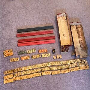 Vintage Mahjong Set with Wooden Racks